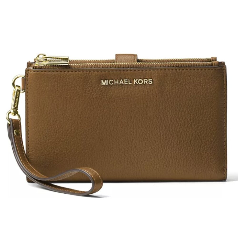 Michael Kors Jet Set Travel Double Zip Leather Wallet Phone Wristlet Luggage NWT - Picture 1 of 6
